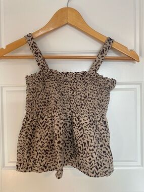 GAP Kids Size 8 ( M ) Beige and Black Smocked Animal-Print Cami Top